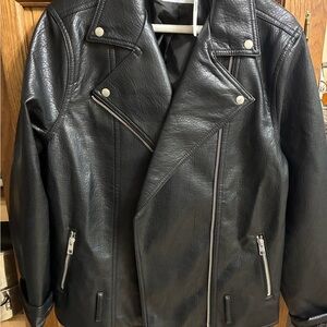 Womens Black Faux Leather Biker Jacket